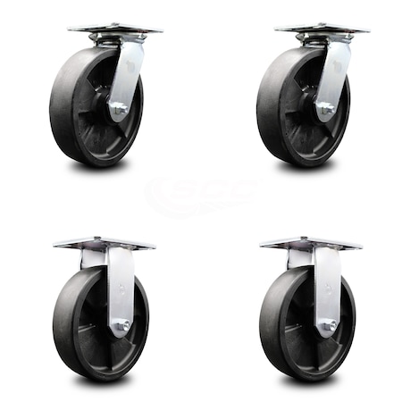 Service Caster 8 Inch Glass Filled Nylon Caster Set with Ball Bearings 2 Swivel 2 Rigid SCC SCC-35S820-GFNB-2-R-2